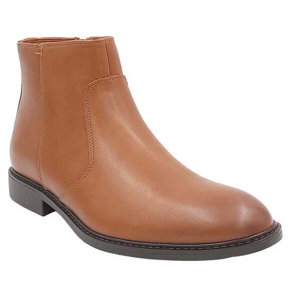 Alfani Men Liam Side Zip Dress Boots Size US 10M Brown Faux Leather - Picture 1 of 6